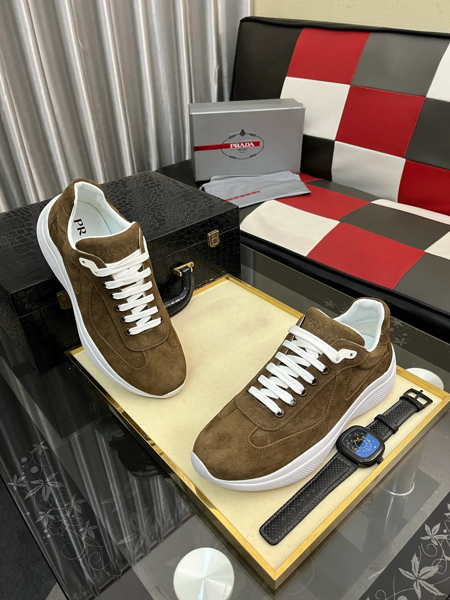 Men's shoes 💰400⌚️⌚️【PRADA】Prada casual shoes, originally developed 1:1, made of high-mercerized cowhide with imported cowhide, silk sheepskin lining, rubber outsole, comfortable and soft on the foot, size: 38-444️⃣Colors available